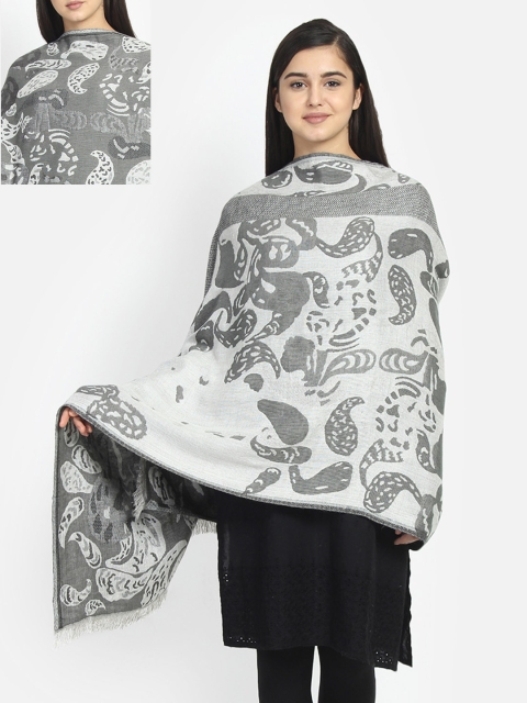 

Anekaant Women Grey & White Woven Design Shawl