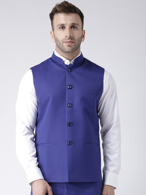 

Hangup Men Blue Solid Nehru Jacket