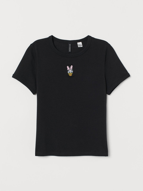 

H&M Women Black T-shirt with a motif