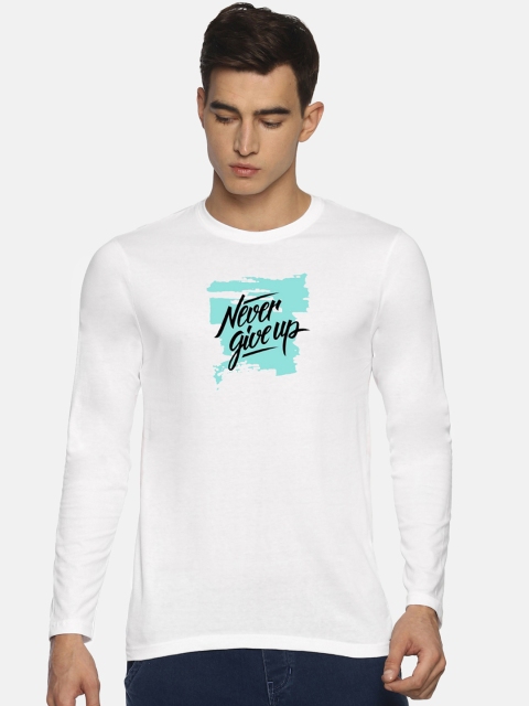 Le Bison Men White Printed Round Neck T-shirt