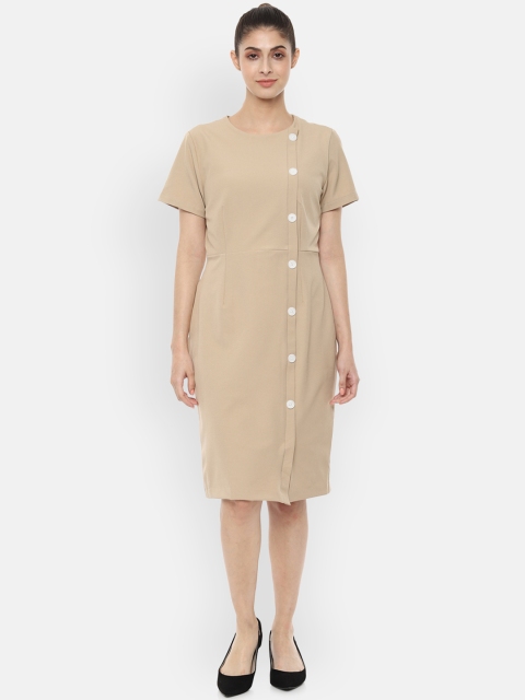 

Van Heusen Woman Women Beige Solid Sheath Dress