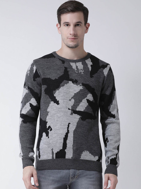 

Club York Men Grey & Black Self Design Pullover Sweater