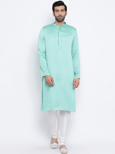 

NAMASKAR Men Sea Green Solid Straight Kurta
