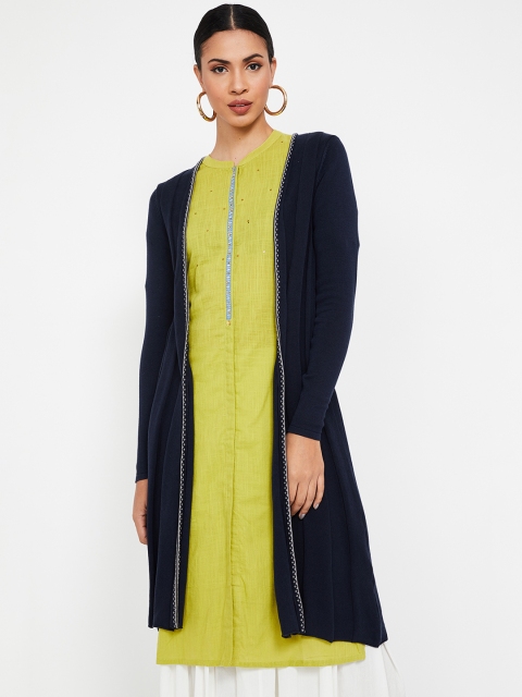 

Melange by Lifestyle Women Navy Blue Solid Longline Open Front Shrug