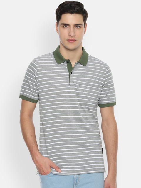 

Van Heusen Men Grey Striped Polo Collar T-shirt