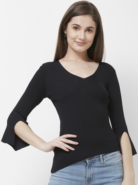 

109F Women Black Solid Sweater Top