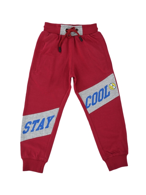

Stupid Cupid Boys Red & Grey Printed Joggers, Maroon