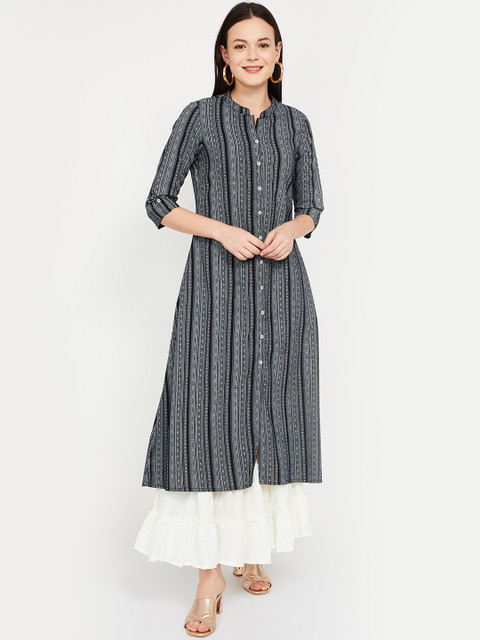 

Melange by Lifestyle Women Black & White Woven Design A-Line Kurta