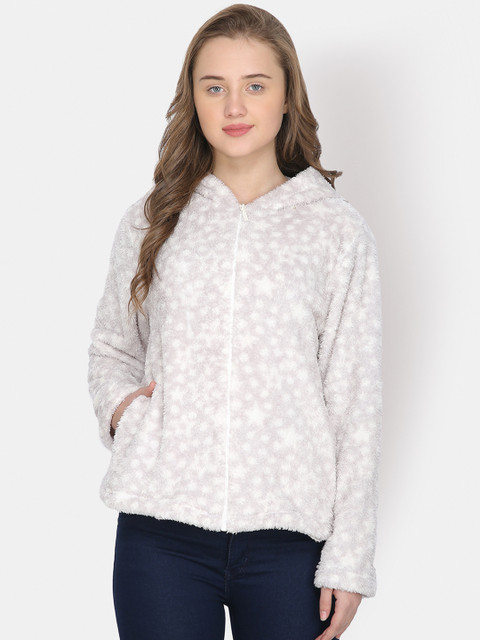 

Yaadleen Women Grey & Off-White Self Design Hooded Sweatshirt