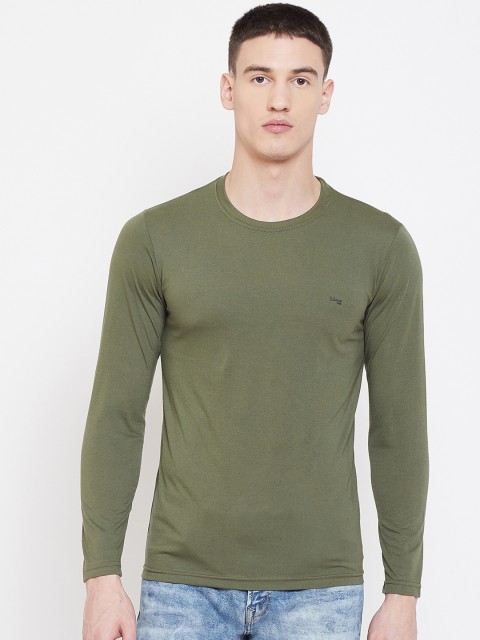 

Okane Men Olive Green Solid Round Neck T-shirt
