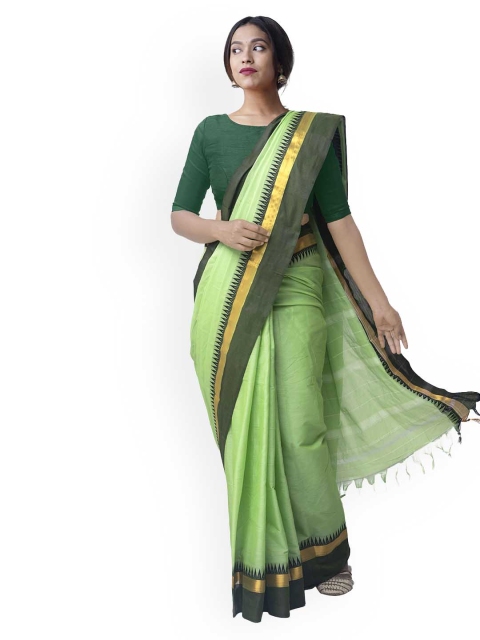 

Unnati Silks Green Silk Cotton Solid Narayan Peth Handloom Sustainable Saree