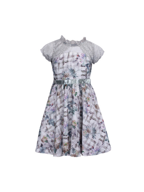 

CUTECUMBER Girls Grey Floral Printed A-Line Dress