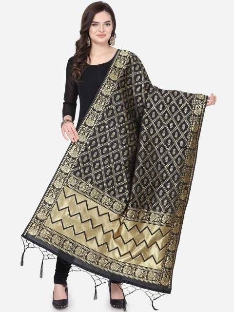 

Satrani Black & Gold-Toned Woven Design Dupatta