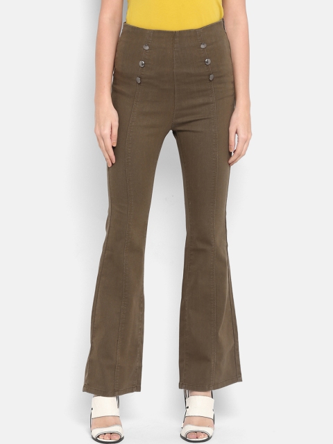 

FOSH Women Brown Straight Fit Solid Bootcut Trousers