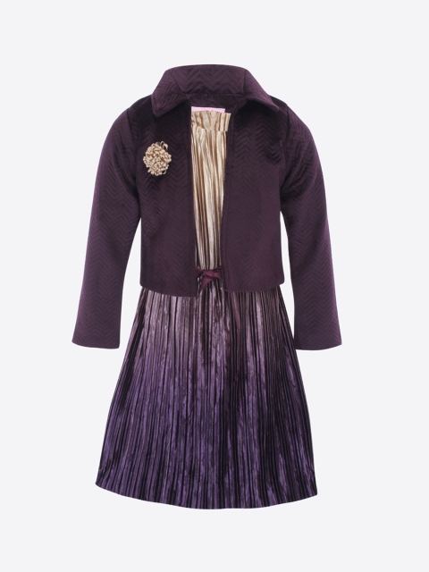 

CUTECUMBER Girls Purple Accordion Pleated Colourblocked A-Line Dress