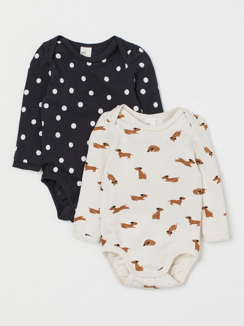 

H&M Girls 2-Pack Puff-Sleeved Bodysuits, Beige