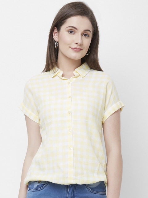 

109F Women Yellow & White Regular Fit Checked Casual Shirt