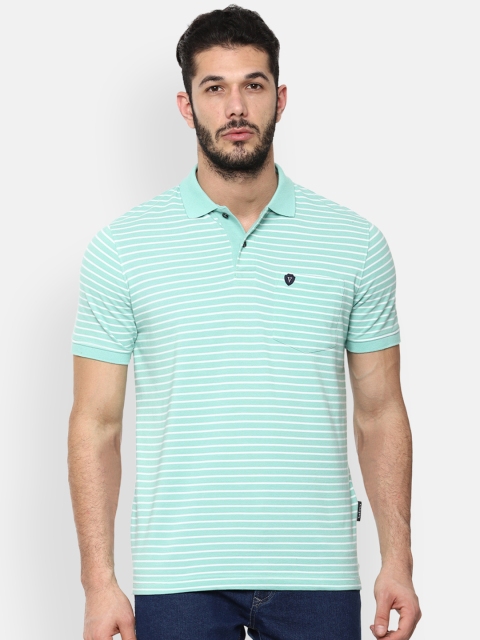 

Van Heusen Sport Men Green & White Striped Polo Collar T-shirt