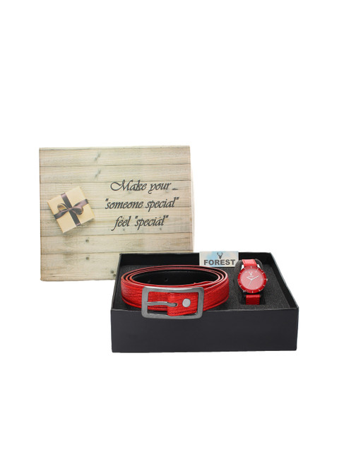 

Hobforestessentials Women Watch & Belt Gift Set, Red