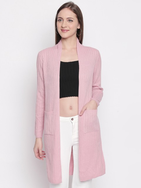 

Honey by Pantaloons Women Pink Solid Front-Open Sweater