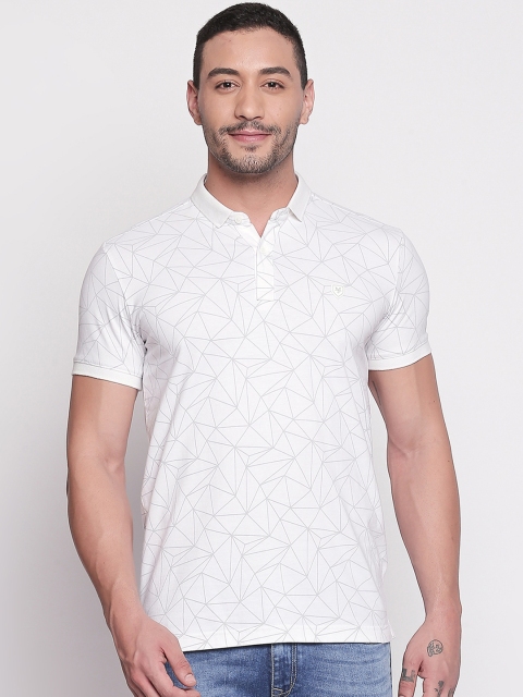 

Mufti Men White Printed Polo Collar Pure Cotton T-shirt