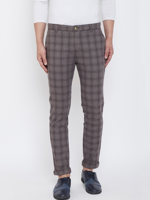 

JUMP USA Men Grey Slim Fit Checked Regular Trousers