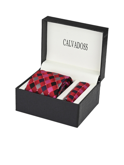 

Calvadoss Men Magenta & Red Checked Accessory Gift Set