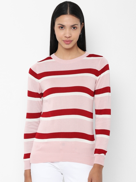 

Allen Solly Woman Pink & Red Striped Pullover Sweater