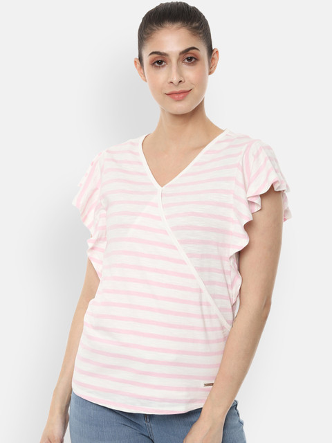 

Van Heusen Woman White Striped Pure Cotton Top