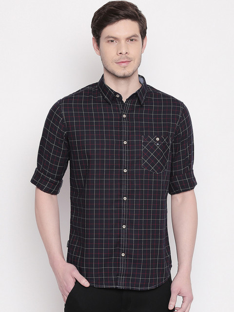 

Mufti Men Black Slim Fit Checked Casual Shirt