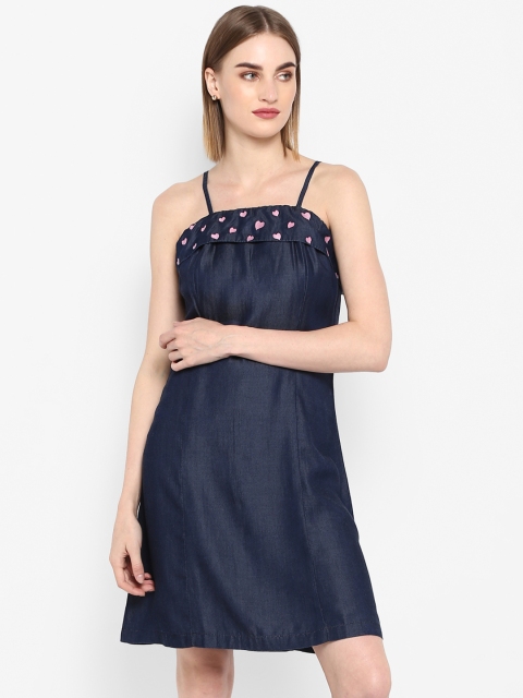 

FOSH Women Blue Solid Sheath Dress