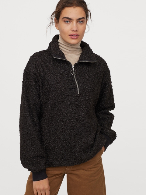 

H&M Women Black Pile Top With a Zip