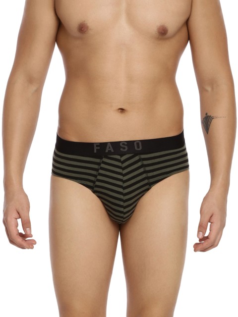 

FASO Men Black & Green Striped Pure Organic Cotton Basic Briefs FS 2003