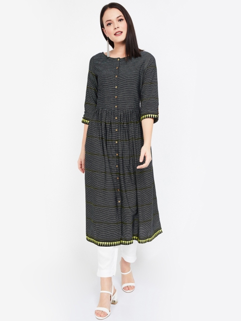 

Melange by Lifestyle Women Black & Green Striped A-Line Kurta