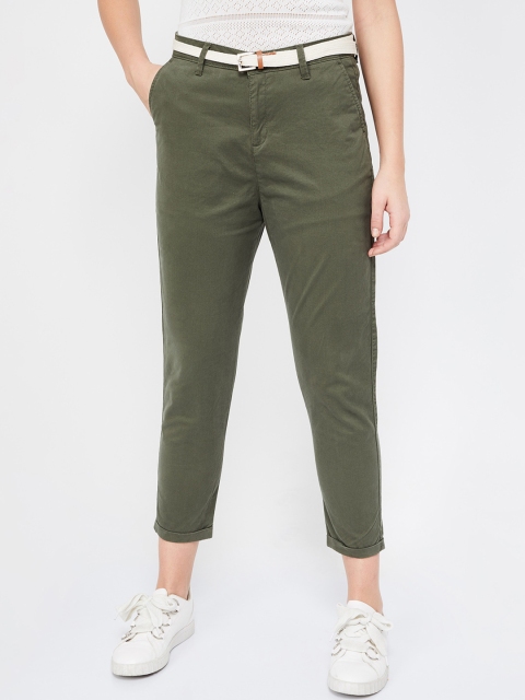 

Bossini Women Olive Green Regular Fit Solid Regular Trousers