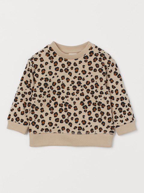 H&M Girls Beige & Brown Printed Sweatshirt