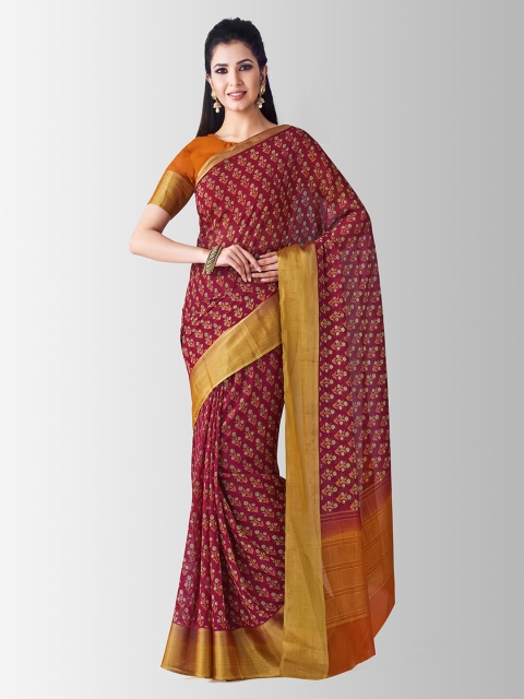 

Mitera Maroon & Gold-Coloured Poly Chiffon Printed Banarasi Saree