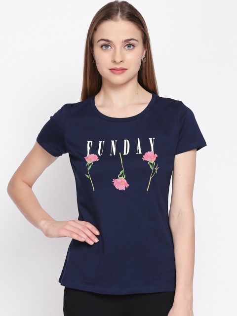 

Honey by Pantaloons Women Navy Blue Printed Round Neck T-shirt