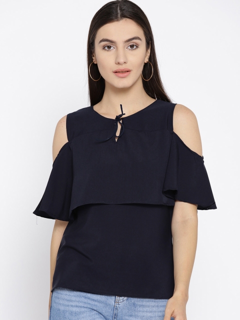 

Cottinfab Women Navy Blue Solid Top