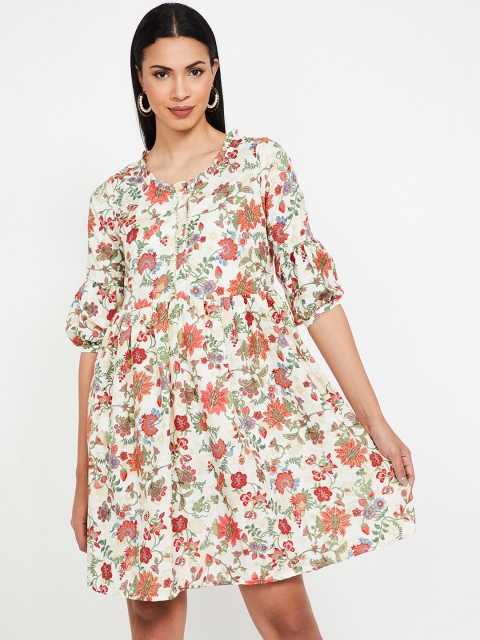 

Colour Me by Melange Women Off-White Floral Printed Fit and Flare Dress