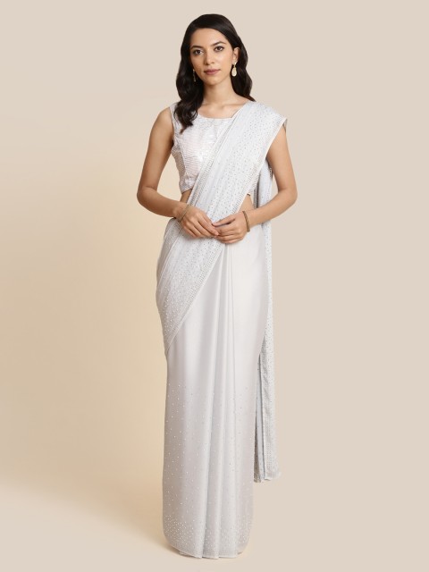 

Koskii Off-White Embellished Poly Georgette Saree