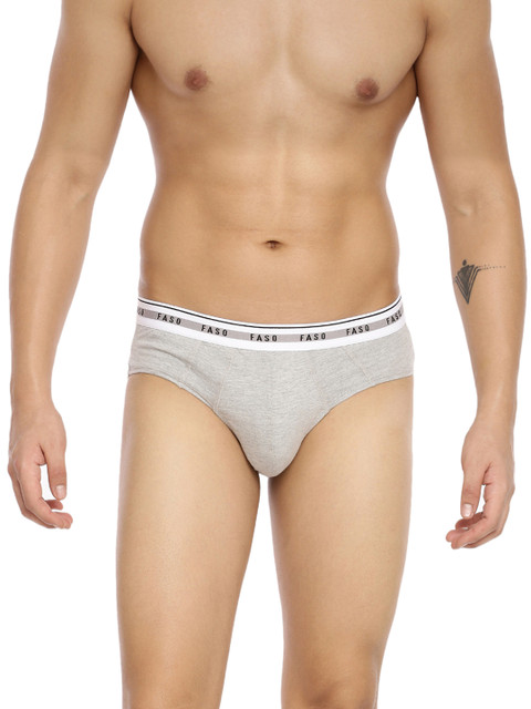 

FASO Men Grey Melange Solid Pure Organic Cotton Hipster FS 3001
