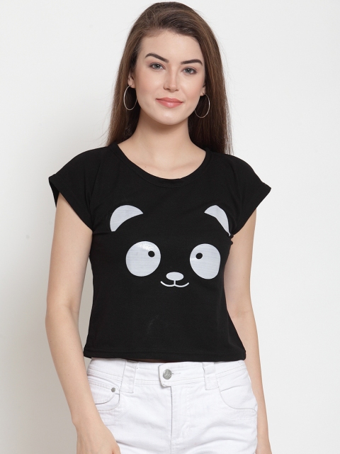 

Everlush Women Black Printed Round Neck T-shirt