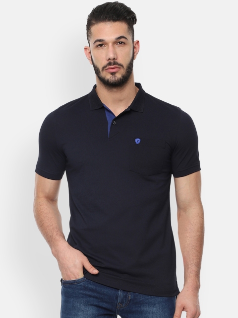 

Van Heusen Sport Men Navy Blue Solid Polo Collar T-shirt