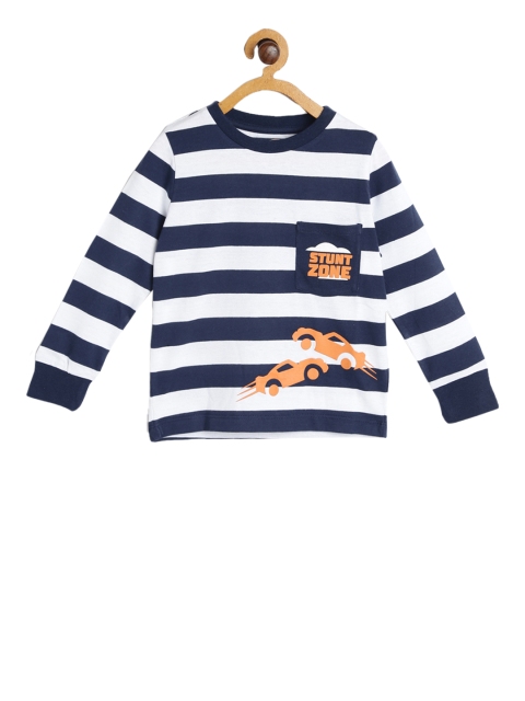 

toothless Boys Navy Blue & White Hot Wheels Striped Round Neck T-shirt