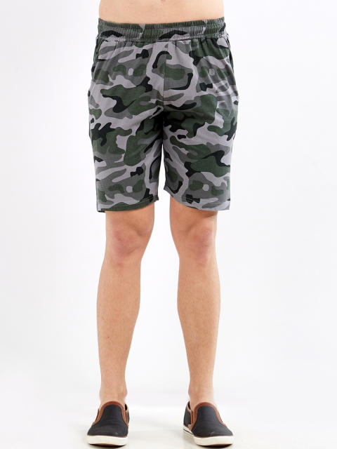 

Maniac Men Grey & Olive Green Printed Slim Fit Regular Shorts