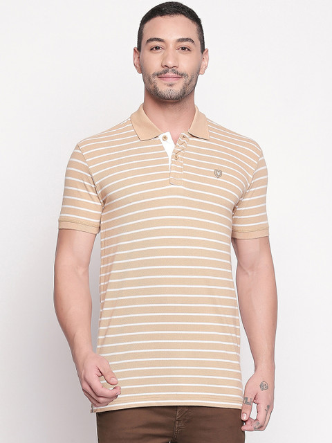 

Mufti Men Beige Striped Slim-Fit Polo Collar T-shirt