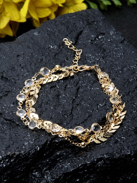 

Ferosh Gold-Toned Stone-Studded Multi-Layered Anklet