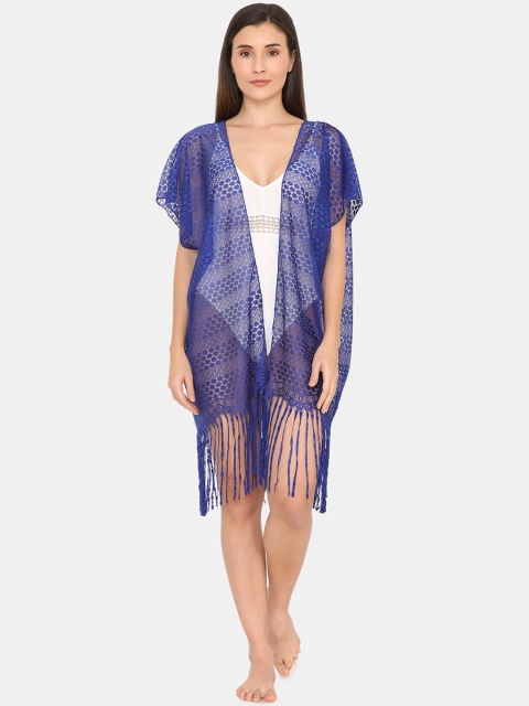 

Zivame Women Blue Solid Mesh Cover-Up Dress