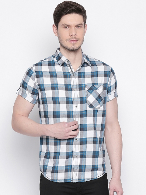 

Mufti Men White & Blue Checked Slim Fit Casual Shirt